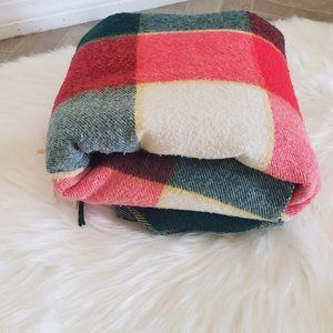 Vintage Wool Throw Blanket Plaid Red Cream Green 60 X 72 Fringed Farmhouse